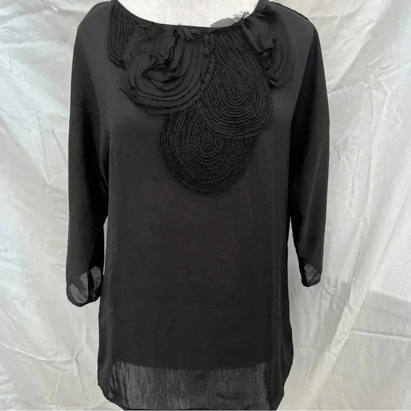 Michael Kors Tops - Michael Kors black 3/4 sleeve blouse with floral detail.